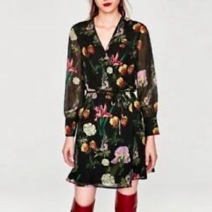 Zara Black Floral Wrap Dress XS